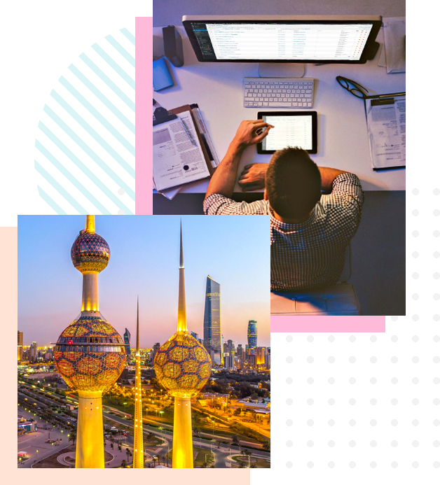 Image of Kuwait and a person working on laptop.