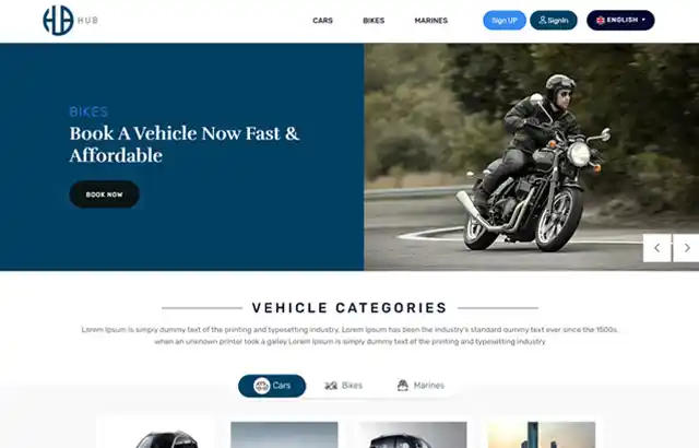 Desktop view of HUB website. 