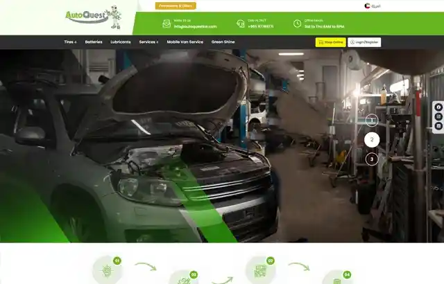 Desktop view of the client autoquest's website design.
