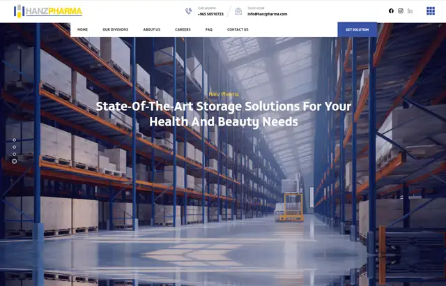 hanzpharma website desktop view