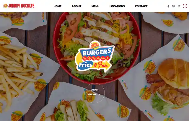 Desktop view of johny rockets website. 