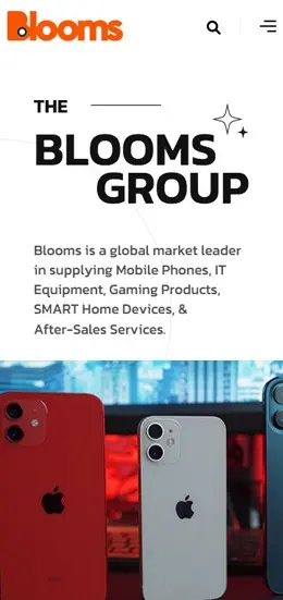 Mobile view of Blooms Group  website.